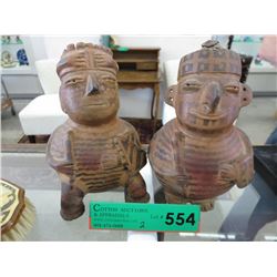 2 Baked clay Mayan style statues