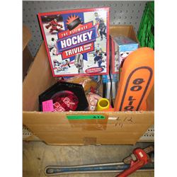 Box of misc. Sports memorabilia & board games