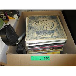 Box of vintage LP records, approx. 40