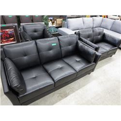NEW 3 pc black leather living room suite