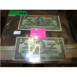 1937 Canadian $1 bills Type 2 & Type 3