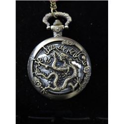 Bronze & Copper pocket watch - carved dragon motif