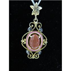 Oval cut Goldstone & Champagne Diamond necklace