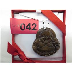 Sterling Silver Carved Jade Buddha Pendant