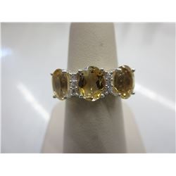 Sterling Silver Citrine Ring with 3 Oval Cut Citrines