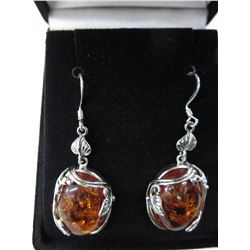 Silver Baltic Amber French hook earrings
