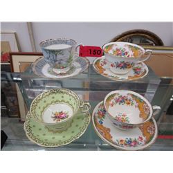 4 English bone china teacup & saucers