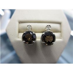 Sterling Silver - Brown Topaz & Diamond earrings