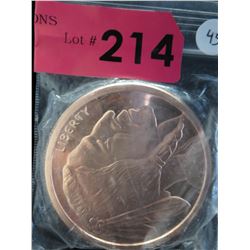 5 Troy oz. of .999 Fine Copper Bullion Art Round