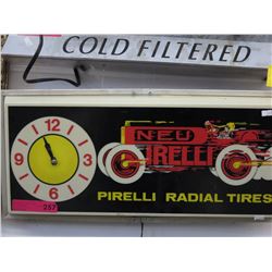 Vintage Pirelli tire sign/clock - electric