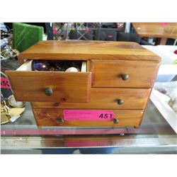 Vintage wood jewelry box and contents