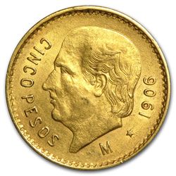 1906 Mexican Gold 5 Pesos BU
