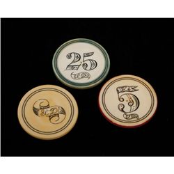 3 Scarce "El D'o" Saloon Antique Poker Chips