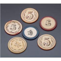 Lot of 6 Antique Poker Chips