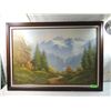 Image 1 : VINTAGE FRAMED MOUTAIN SCENE CANVAS ART