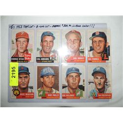 LOT 8 1953 TOPPS BASEBALL CARDS: RYAN, ABRAMS, PAR