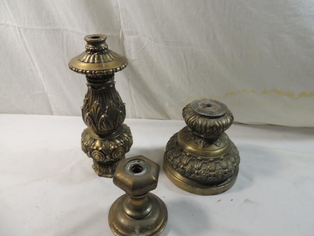 LOT 3 ANTIQUE MORTON BRASS LAMP PARTS