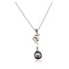 Image 1 : 14KT White Gold Pearl and Diamond Pendant With Chain