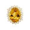 Image 1 : 14KT Yellow Gold 8.45ct Citrine Quartz and Diamond Ring
