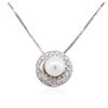Image 2 : 14KT White Gold Pearl and Diamond Pendant With Chain