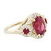 Image 2 : 14KT Yellow Gold 3.30ct Rubellite, Ruby and Diamond Ring