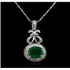 Image 2 : 14KT White Gold 4.46ct Emerald and Diamond Pendant With Chain