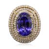 Image 1 : 14KT Yellow Gold 12.46ct GIA Certified Tanzanite and Diamond Ring