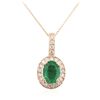 Image 2 : 14KT Rose Gold 3.05ct Emerald and Diamond Penadnt With Chain