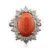 Image 1 : 14KT White Gold 5.19ct Coral and Diamond Ring