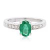 Image 1 : 14KT White Gold 0.76ct Emerald and Diamond Ring