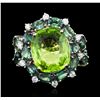 Image 1 : 18KT White Gold 9.54ct Peridot, Chrysoberyls and Diamond Ring