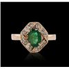 Image 1 : 14KT Rose Gold 0.94ct Emerald and Diamond Ring