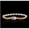 Image 2 : 14KT White Gold 12.10ctw Orange Sapphire and Diamond Bracelet