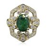 Image 1 : 14KT Yellow Gold 3.03ct Emerald and Diamond Ring