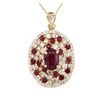 Image 2 : 14KT Yellow Gold 5.71ctw Ruby and Diamond Pendant With Chain