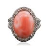 Image 1 : 14KT White Gold 8.14ct Pink Coral and Diamond Ring