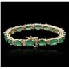 Image 2 : 14KT Yellow Gold 19.20ctw Emerald and Diamond Bracelet