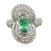 Image 1 : 18KT White Gold 1.09ct Emerald and Diamond Ring