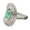 Image 2 : 18KT White Gold 1.09ct Emerald and Diamond Ring