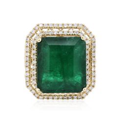14KT Yellow Gold 18.52ct Emerald and Diamond Ring