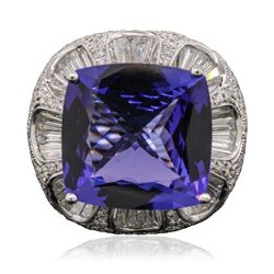 18KT White Gold GIA Certified 19.06ct Tanzanite and Diamond Ring