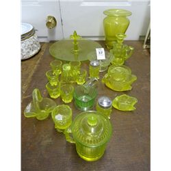Lot of Green Vaseline Glass - No Shipping