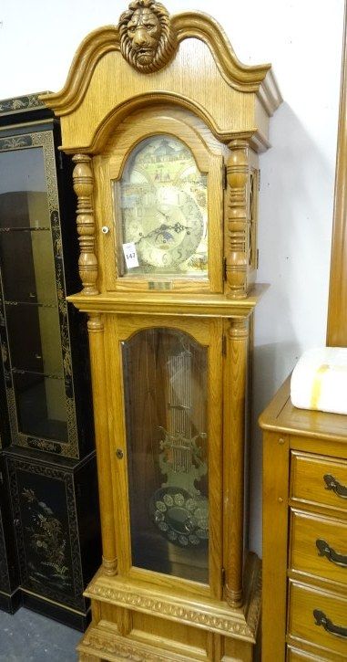 Ridgeway Oak Grandfather Clock - Paw Footed - Lion Head Motif