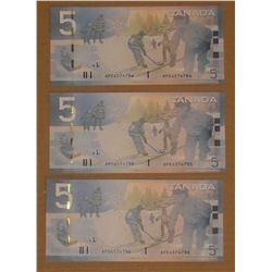 3 Five dollards Canada notes