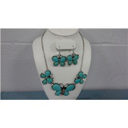 Designer Butterfly Necklace and Earrings With Turquoise Like Resin Stones