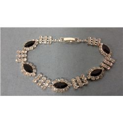 Designer Rhodium Plated Bracelet With Black and Clear Swarovski Crystals
