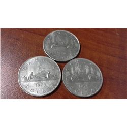 Three 1979 Canada One Dollar Coins