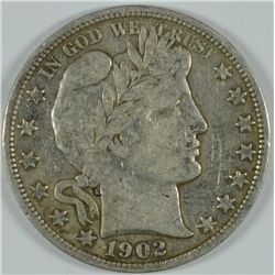 1902 BARBER HALF DOLLAR, VF cleaned