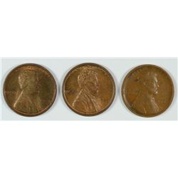 LOT OF ( 3 ) LINCOLN CENTS: 1909-BU, 1909 VDB-BU AND 1909 VDB-VF