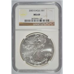 2003 AMERICAN SILVER EAGLE, NGC MS-69!